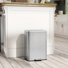 HOMCOM Kosz na śmieci 20 L z pedałem i pokrywą soft-close, wyjmowany wkład, srebrny, 34,2 x 30,6 x 44,2 cm