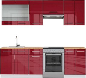 Aneks kuchenny bordowy wysoki połysk/biały 240x60x81.6 fame-line