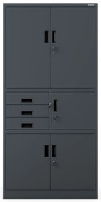 Biurowa szafa metalowa z sejfem na akta i dokumenty FILIP II, 900 x 1850 x 400 mm, antracytowa