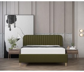 Zielone tapicerowane łóżko dwuosobowe ze schowkiem i stelażem 160x200 cm Noto – Maison de Rêve