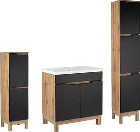 Zestaw Łazienkowy 80cm 2D Alma Słupek Półsłupek Dąb Wotan / Czarny Mat