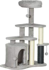 PawHut Centrum Zabawy dla Kota z Drapakiem, Łóżkiem, Piłeczkami do Gry, Plusz, 60 x 39 x 87 cm, Jasnoszary/Kremowy