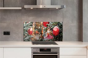 Panel szklany do Kuchni Zimowy Pejzaż z Bombkami
