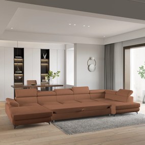 Masseno Narożnik MONTIVA z funkcją spania i pojemnikiem na pościel Narozniki U, Rozkładana sofa - Miedziany, QUELLE 54