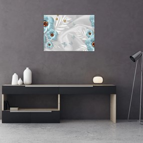 Obraz - 3D niebieskie kwiaty (70x50 cm)
