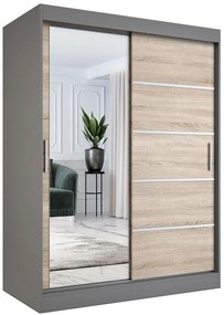 Szafa przesuwna antracyt + dąb sonoma 150 cm - Ebia 4X