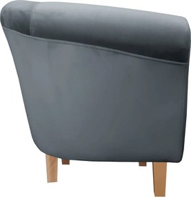Fotel Milo tkanina Welur wygodny fotel tapicerowany do salonu i sypialni : Kolor nogi - Drewno, Kolor tkaniny - VELVET - BL14, Wysokość nogi - 15 cm