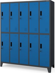 Metalowa szatnia 10-skrytkowa Bartek 136x45x172 cm, antracyt/niebieski