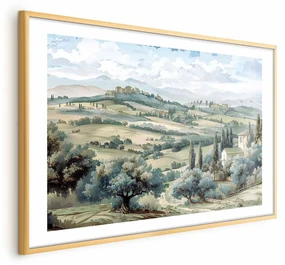 Plakat Pejzaż z polami 90x60 cm z ramą złotą z marginesem ARTGEIST B