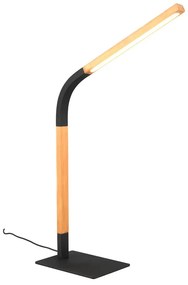 Czarna lampa stołowa LED ze ściemniaczem i drewnianym kloszem (wys. 73,5 cm) Norris – Trio