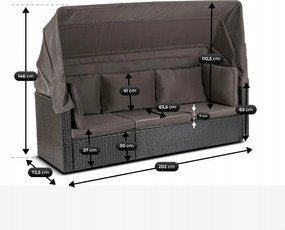 Zestaw Mebli Ogrodowych CALIENTE Modułowy Sofa 2x Fotel Stolik Tarasowy Czarny/Brązowy Technorattan Nowoczesny