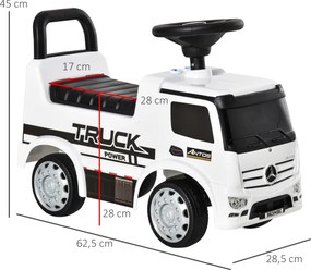 HOMCOM jeździk Mercedes ANTOS ciężarówka dla dzieci 12-36 miesięcy Biało-czarny z światłami 625x285x45cm | Aosom PL