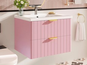 Wiszące meble łazienkowe - z ceramiczną umywalką - z 2 szufladami - Różowy​ (bateria nie jest wliczona w cenę)