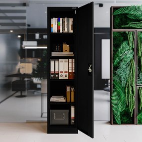 Biurowa szafa metalowa na akta ALEX, 450 x 1850 x 400 mm, czarna
