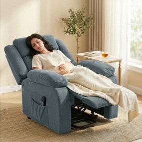 HOMCOM Fotel z funkcją wstawania z miękkim obiciem, Rekliner z pilotem i bocznymi kieszeniami, Szary