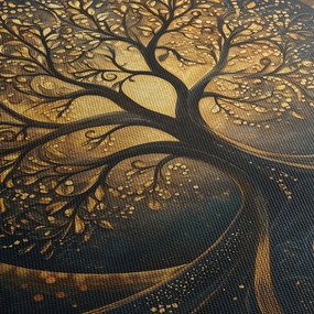 Obraz – Drzewo ze złotą aurą (z zegarem) (90x30 cm)