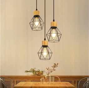 Lampa wisząca Nettlife Vintage Dining Table - 3-punktowa lampa wisząca E27, okrągła, czarna, industrialna lampa kuchenna w stylu retro (żarówki nie są dołączone)