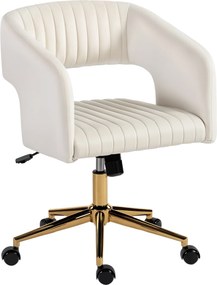 HOMCOM Krzesło Biurowe na Kółkach z Obiciem w Aksamit, Regulacja Wysokości, Funkcja Bujania, Kremowy