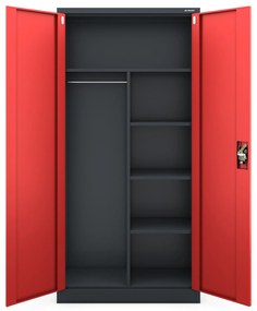 Szafa gospodarcza zamykana DAWID 900 x 1850 x 450 mm, antracytowo-czerwona