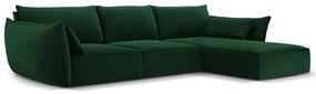 Ciemnozielony aksamitny narożnik (prawostronny/z szezlongiem) Vanda – Mazzini Sofas