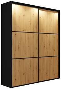 Szafa przesuwna czerń + dąb artisan + szprosy - Estori 2X