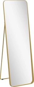 HOMCOM Lustro pełnowymiarowe, wolnostojące, regulowane, z metalową ramą, MDF, 160 x 50 cm, Kolor Złoty
