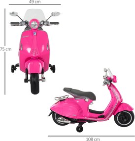 HOMCOM Elektryczny motocykl dla dzieci z muzyką MP3, światłami, 3-6 lat, skóra ekologiczna, metal, 108 x 49 x 75 cm, Różowy