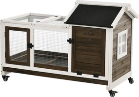 PawHut Kojec dla królików miniaturowych i świnek morskich, z kółkami, 108 x 58 x 73,5 cm, kawowy