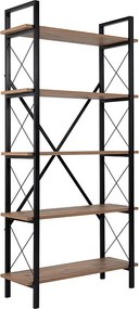 Elegancki regał z metalową ramą, sosna atlantycka i czerń, 90 x 180 x 33,5 cm | 100% powłoka melaminowa, możliwość montażu na ścianie, trwał