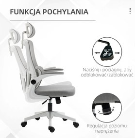 Vinsetto Fotel biurowy szary regulowana wysokość odchylane oparcie zagłówek do 120 kg ergonomiczny | Aosom PL