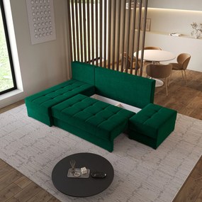Masseno Narożnik NORVI z funkcją spania i pojemnikiem na pościel Narozniki L, Rozkładana sofa - Butelkowa zieleń, KRONOS 19