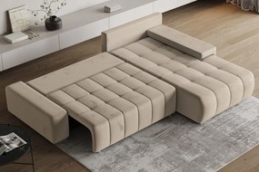 Masseno Narożnik ALESE z funkcją spania i pojemnikiem na pościel Narozniki L, Rozkładana sofa - Kremowy, MONOLITH 02