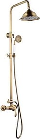Kolumna prysznicowa Byron w starym brązie z mechaniczną baterią, obrotową głowicą Ø205 mm, prysznicem antywapiennym, teleskopowym ramieniem