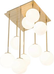 Nowoczesna lampa sufitowa złota z opalowym szkłem 9-świateł - Athens