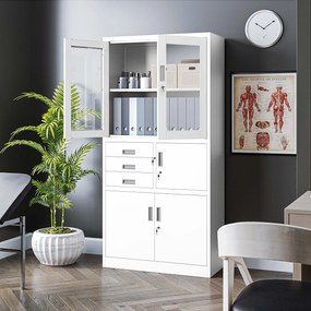 Biurowa szafa metalowa z sejfem na akta i dokumenty FILIP, 900 x 1850 x 400 mm, biała