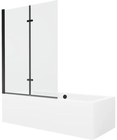 Mexen Cube wanna prostokątna 180 x 80 cm z obudową i parawanem 2-skrzydłowym 120 cm, transparent, czarny - 550518080X9212027000