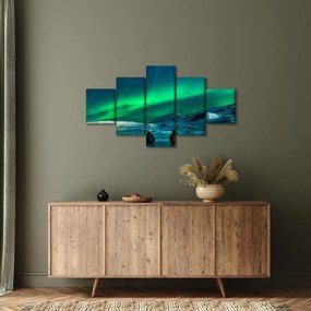 Obraz ludzi w pobliżu zorzy polarnej (125x70 cm)