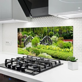 Szkło do Kuchni na Ścianę Drewniany Mostek W Ogrodzie