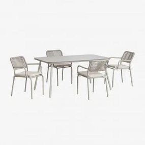 Zestaw Stół Prostokątny 160x90 Cm I 4 Sztaplowane Krzesła Ogrodowe Z Aluminium Arhiza Awokado - Sklum