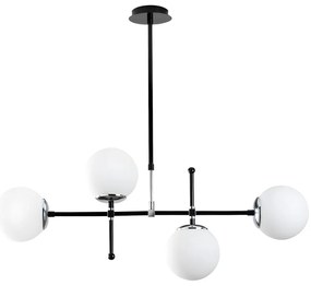 Lampa wisząca LEGEND, metalowa z regulacją długości – 4 okrągłe klosze – 108 × 67/82 cm (szer. × wys.) – kolor czarny i biały