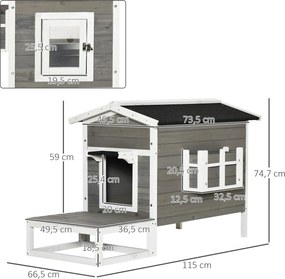 Pawhut® domek dla kotów małych zwierząt budka z tarasem i balkonem drewno jodłowe 115 x 66,5 x 74,7 cm