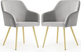 2x Welurowe krzesło tapicerowane gładkie Szare ESTELLE Złote nogi