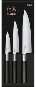 Kai Zestaw 3 noży Wasabi Black – uniwersalny mały, uniwersalny duży i nóż szefa duży