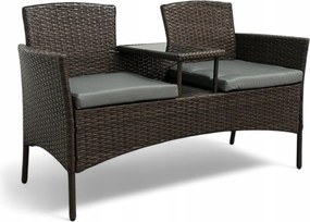 Meble ogrodowe Ratina, dwuosobowa sofa ze stolikiem, kolor brązowy, poduszki szare