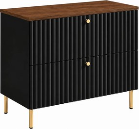 Szafka łazienkowa stojąca z blatem 80, czarny + blat dąb orzech, uchwyty w trzech kolorach, nogi złote, 80 x 44,4 x 73,6 cm