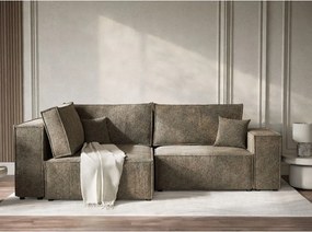 Brązowy rozkładany/ze schowkiem narożnik z tkaniny szenilowej (lewostronny/w kształcie litery L) Tonga – Maison de Rêve