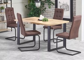 Stół rozkładany Mareo 160-210x90 z laminowanego blatu w kolorze dąb wotan ze stalową czarną podstawą