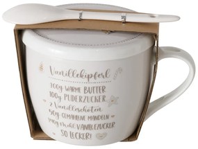 Porcelanowy kubek z pokrywką i łyżeczką, BAKERY, 600 ml