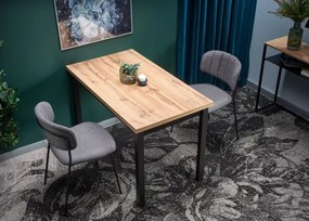 Nowoczesny stół Dendy 120x68 cm prostokątny z blatem z płyty laminowanej w odcieniu dąb wotan i metalowymi czarnymi nogami