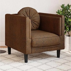 Wygodny Brązowy Fotel z Zamszopodobnej Skóry z Okrągłą, Dobrze Wypełnioną Poduszką